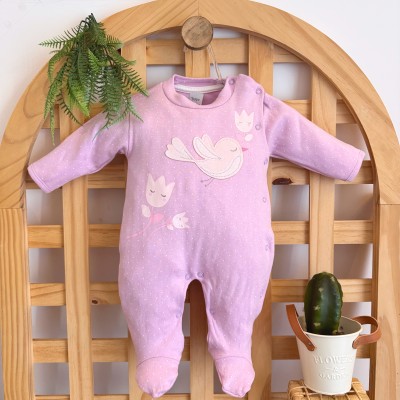 Macacão Malha Trape Zape - Passarinha com Flores - Lilás